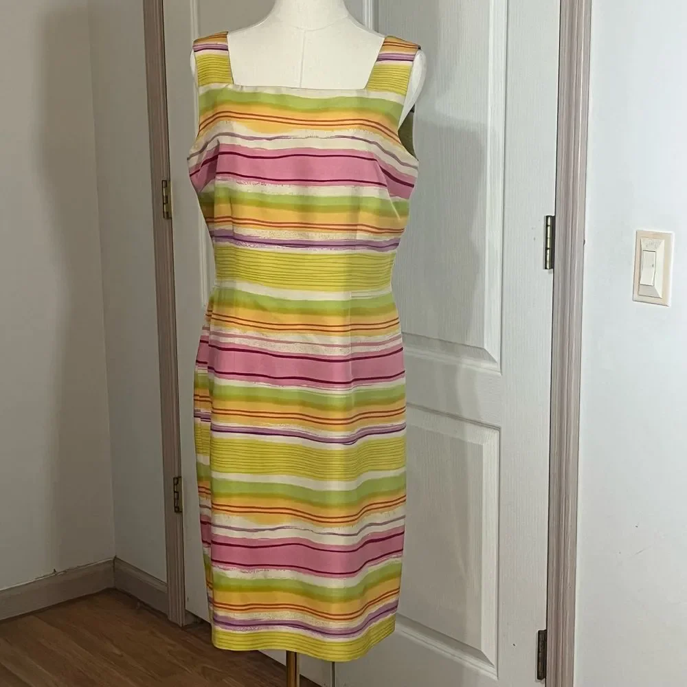David Warren New York Vintage Silk Striped‎ Sheath Dress Sleeveless Pink Multi 8 - Picture 3 of 15